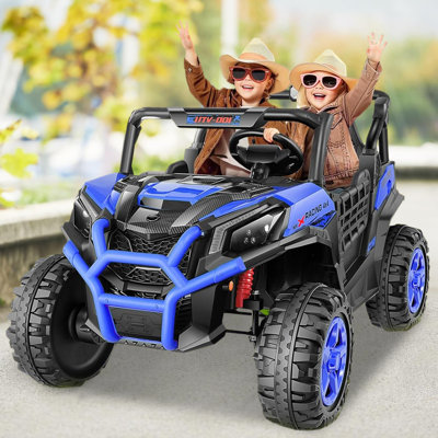 Alex 24v 2 Seater Ride on Car with Remote Control, 4WD/2WD Kids Power Electric Wheel UTV, 20" Spacious Seat, 4 Shock Absorbers, Music, Bluetooth, 24 Volt Ride On Toys for Boys/Girls