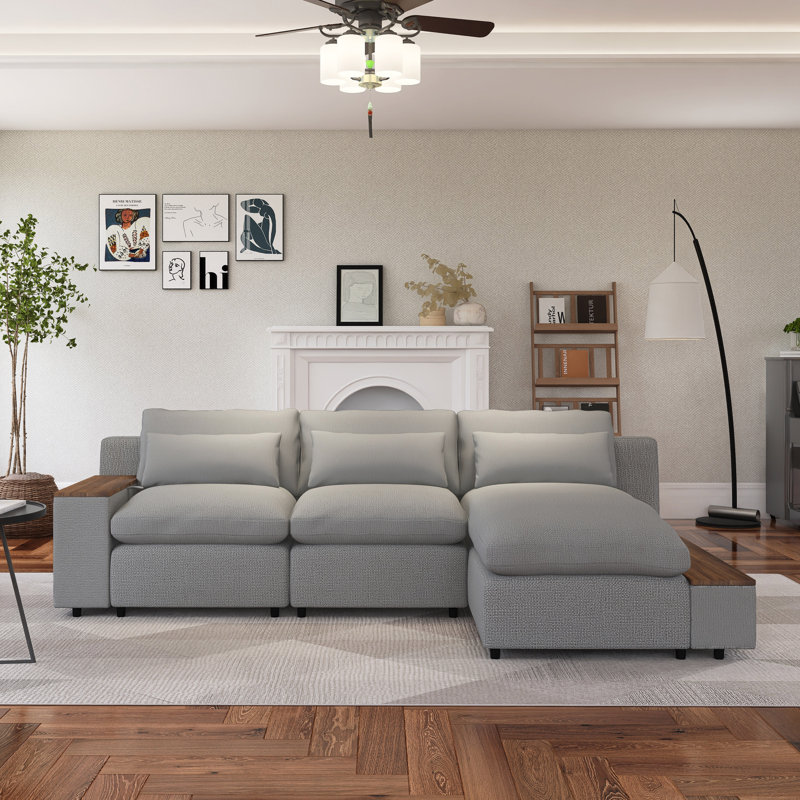 Canapé modulaire en L avec coussins de dossier amovibles, Coton gris