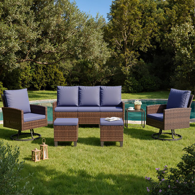 7 - Person Wicker Outdoor Modular Sectional Seating Group With Ottoman