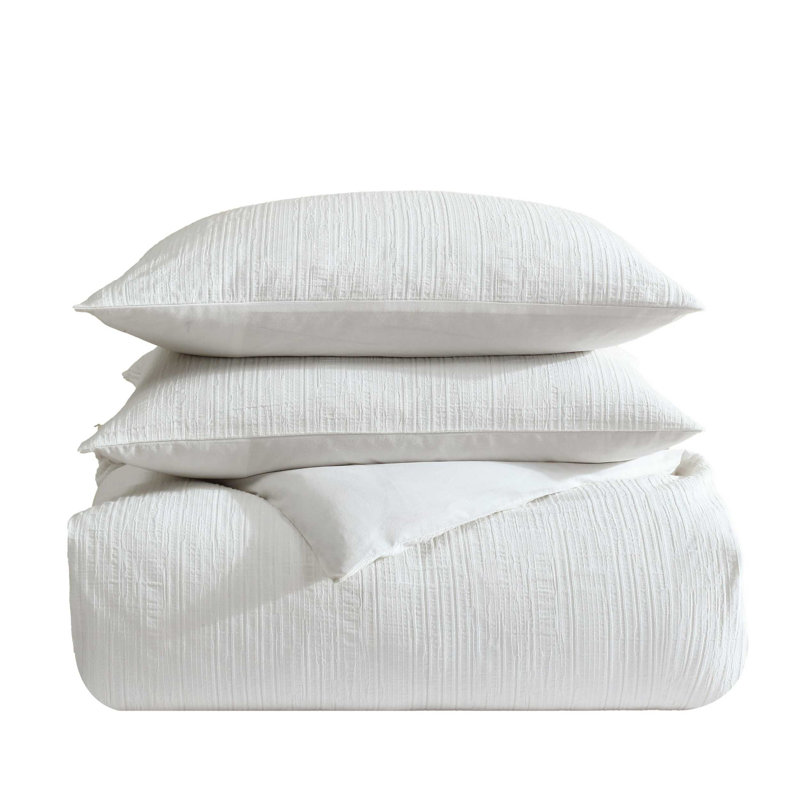 Vera Wang Bark Texture White Cotton Duvet Cover Set, King Duvet Cover + 2 King Shams