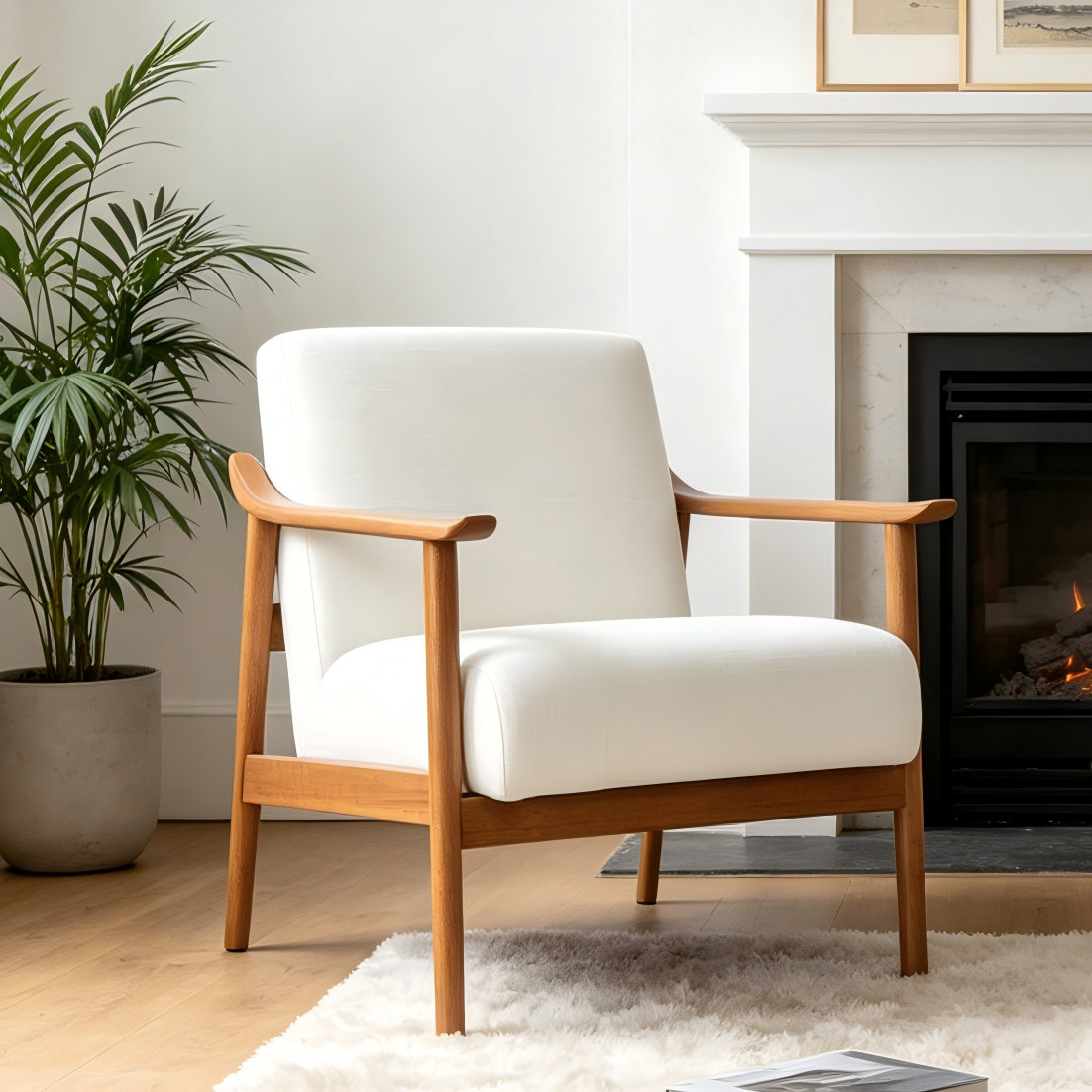 Wythe Mid Century Modern Solid Wood Armchair, White