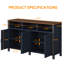 Buffet 55 po à 4 portes avec 4 portes, armoire de rangement pour la ferme avec tablettes réglables, armoire en bois et table basse pour la salle à manger, entrée, bleu-123013933