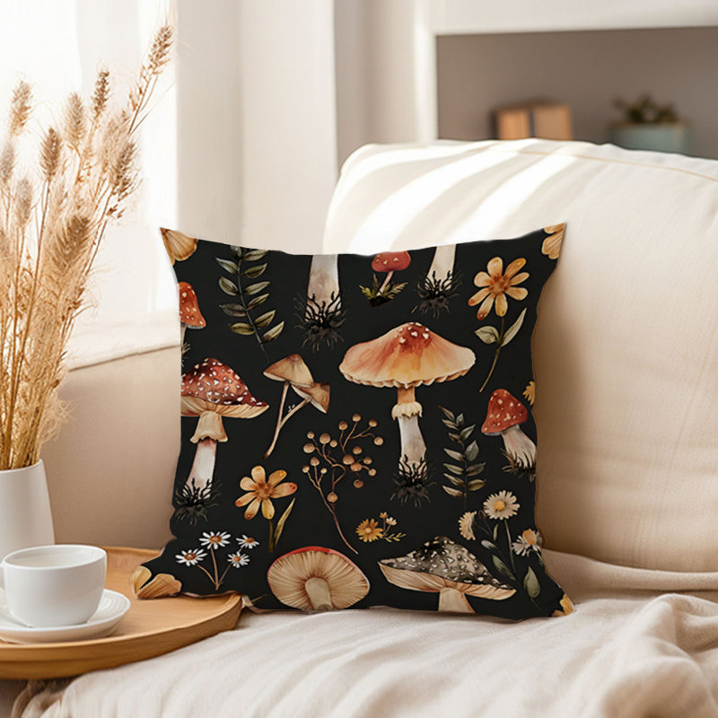 Animals William Morris Birds Damask Pattern I Cottage, 18"H x 18"W, Botanical Mushroom Pattern III Cottage