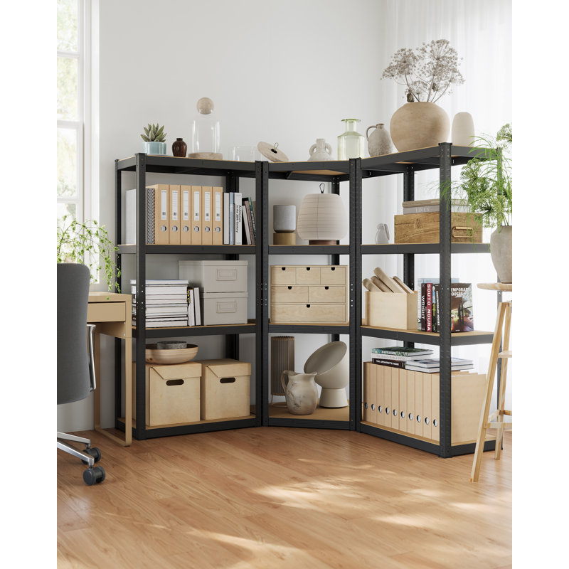 Aly 80cm W Metal Height -Adjustable Shelving Unit, Black, 160cm H x 150cm W x 150cm D