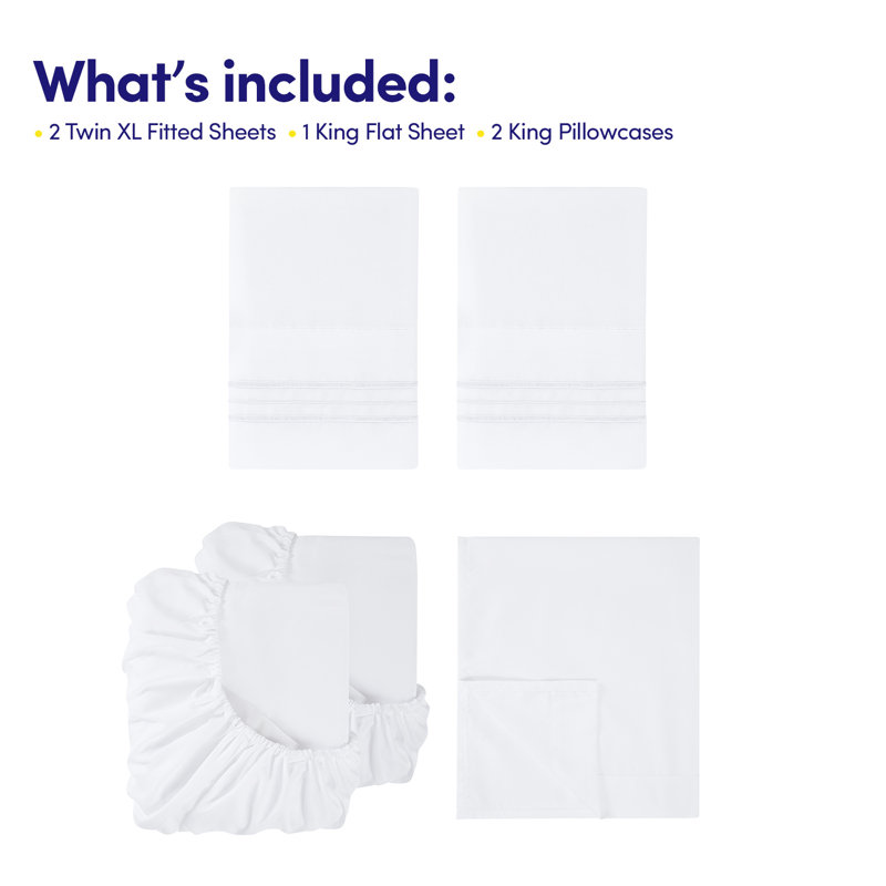 Split & Adjustable King Ultra Soft Double Brushed Microfiber Sheet Sets - Split King, White, Split King, White