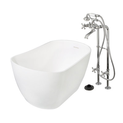 Kingston Brass Arcticstone 51-Inch Solid Surface Oval Single Slipper Freestanding Tub With Faucet Combo And Drain