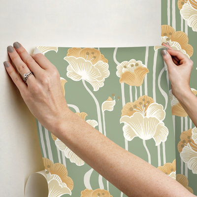 Shirley Coral Deco Floral Peel and Stick Wallpaper