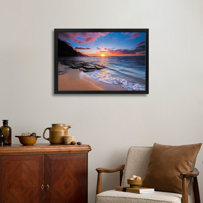 Sunset over the Na Pali Coast from Ke'e Beach, Haena State Park, Kauai, Hawaii, USA I Premium Framed Poster by Russ Bishop