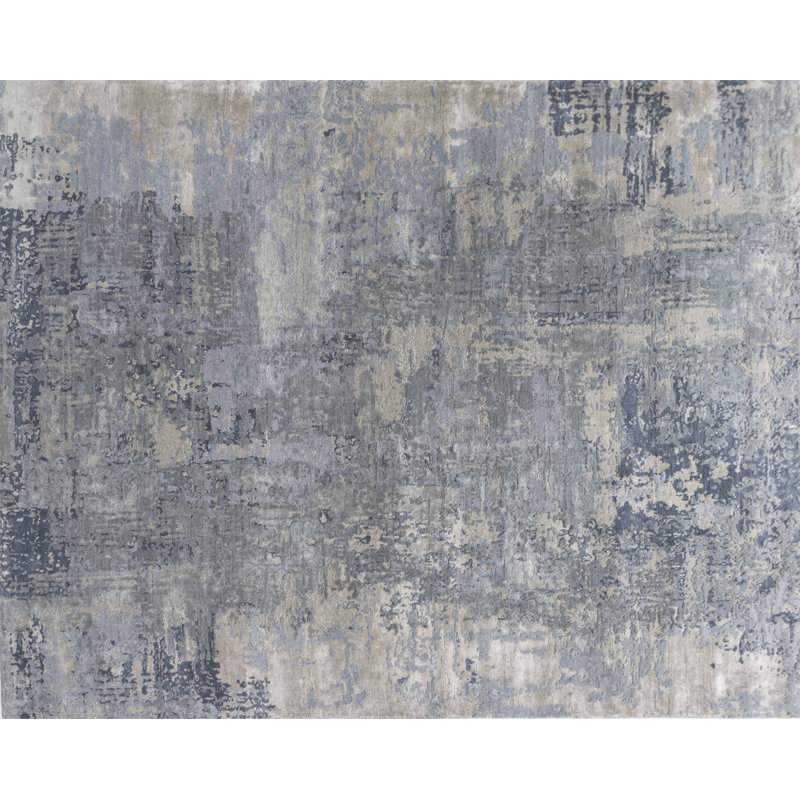 Contemporary One-of-a-Kind Hand Knotted Area Rug, Rectangle 10'2" x 14'1"