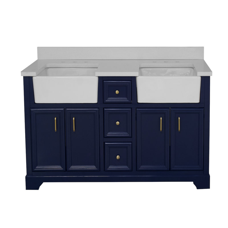 Ensemble de meuble-lavabo double 60 po Emiliano, Bleu royal, Quartz