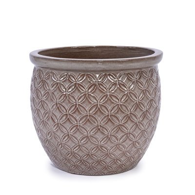 Bean Paste Red Ceramic Flowerpot Of 3 For Indoor Outdoor Use, Contemporary Planters With Glossy Finish And Drainage Hole, 14.81 Inches Wide, Deep, 12.8 High, 48.14 Pounds Planter 3, Ideal Patio,