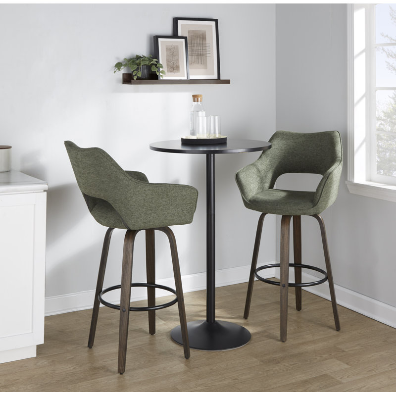 Sarah Fixed-Height Fabric Bar & Counter Stool with Bent Wood Legs & Round Footrest, Bar Stool (30" Seat Height)