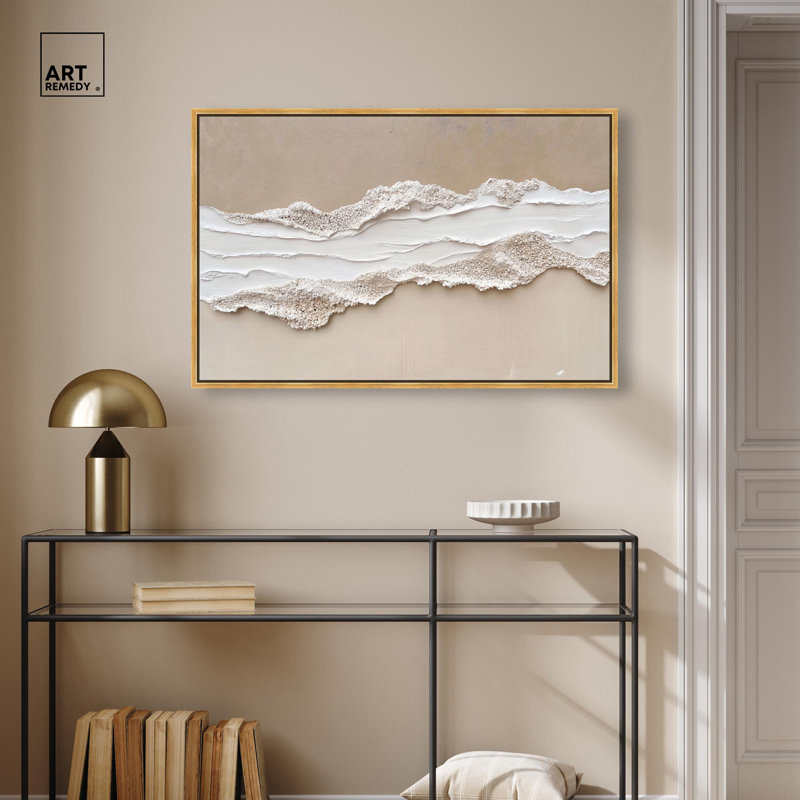 Toile texturée «Sea I» par Art Remedy, H 25 po x l 37 po, Cadre flottant, Doré