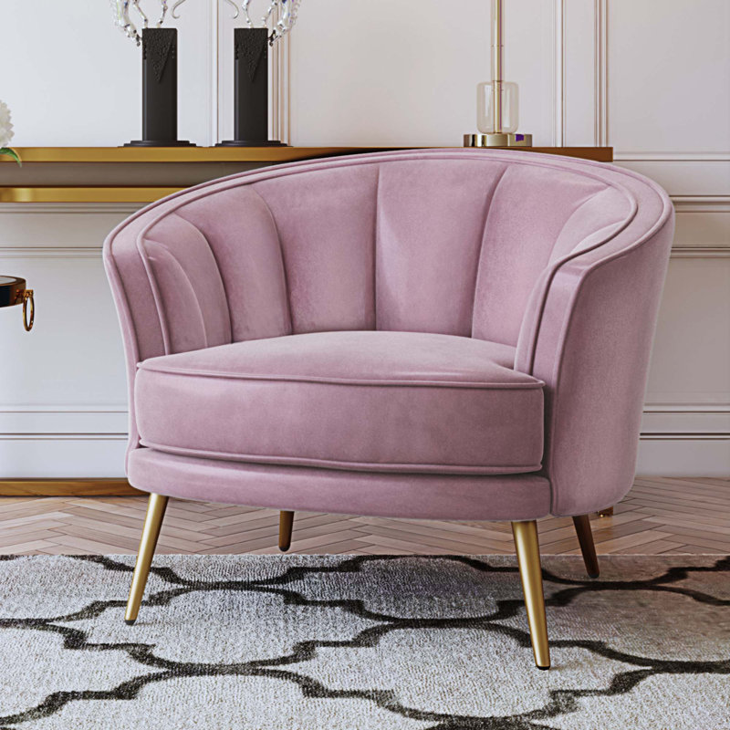 Fauteuil demi-tonneau Genji, Velours rose