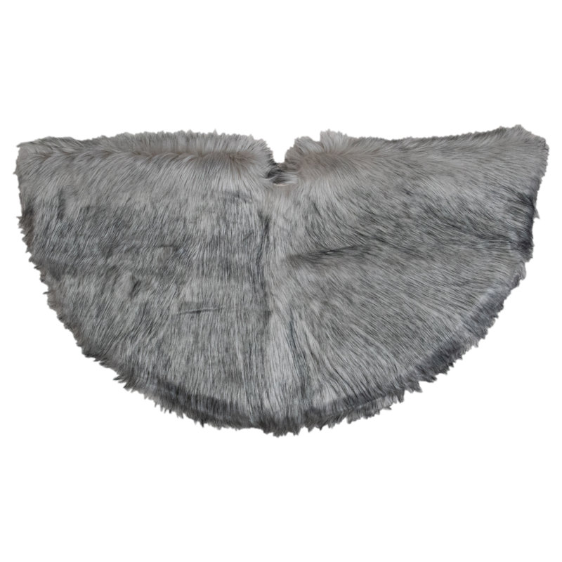 Beige and Gray Faux Fur Holiday Christmas Tree Skirt, 36" Diameter