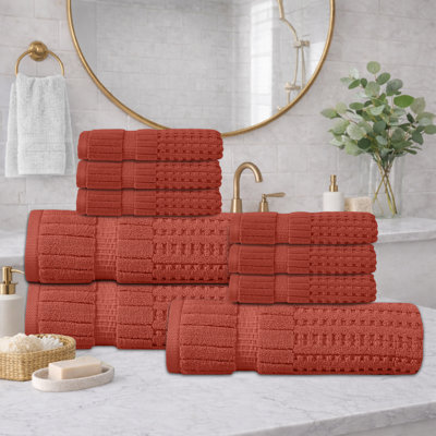Ensemble de serviettes 9 pièces Willow - 100% coton peigné, qualité supérieure 630 g / m², corail, ultra-doux et très absorbant (ensemble de 3 serviettes de bain, 6 serviettes de toilette)