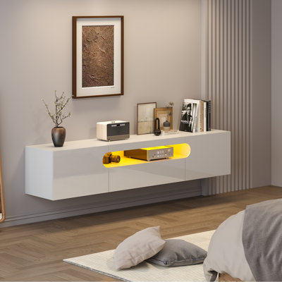 78.74'' Wide Floating TV Stand for TVs up to 85'', Media Console Cabinet with Led