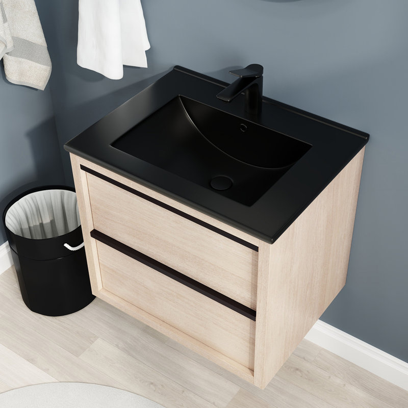 Meuble-lavabo mural simple 24 po avec comptoir en céramique Klaine, Noir