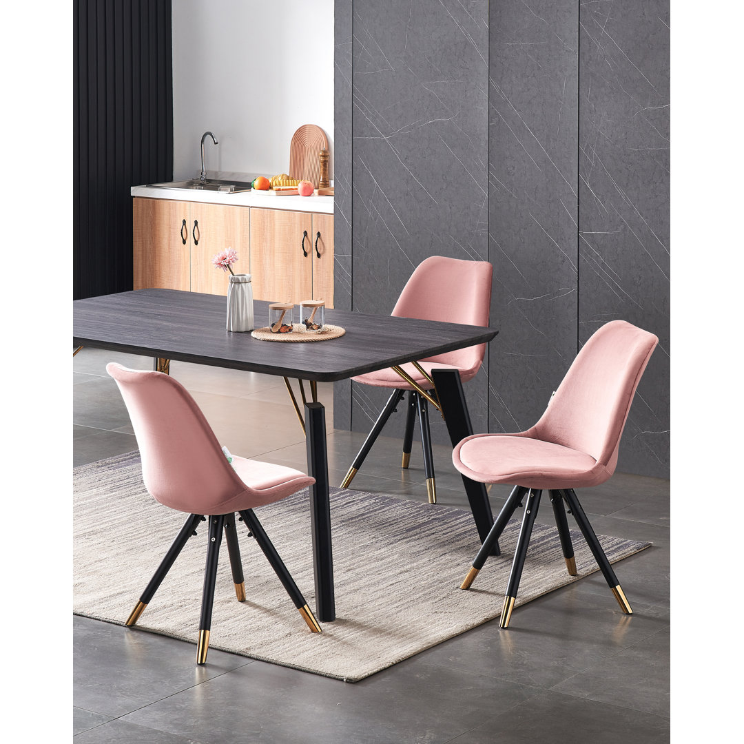 Guillermina 6 Person Dining set - a Rectangular Wooden Dining Table with Metal Legs and a Set of 6 Quilted Velvet Dining Chairs for Dining Room - Mode