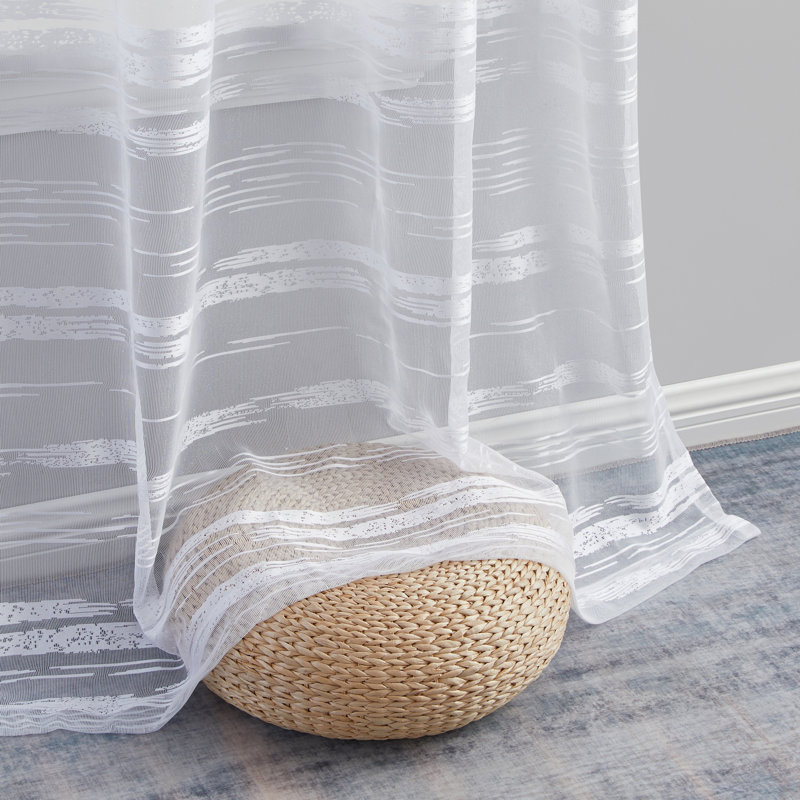 Broadway Striped Sheer Grommet Curtain Panel (Set of 2), White, 54" W x 84" L