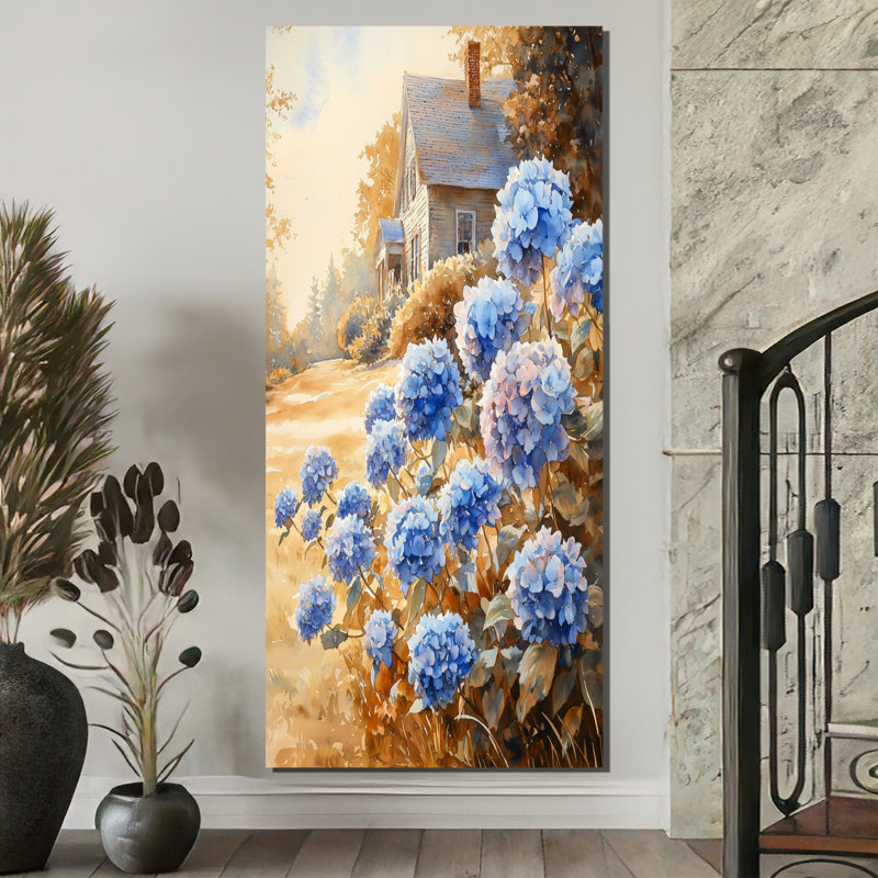 Hortensias par The Old Farmhouse - Hydrangea, art mural, H 60 po x l 28 po, Toile tendue, Ne s’applique pas