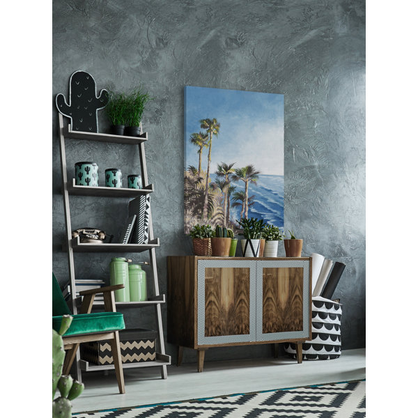 Highland Dunes Palm Trees and Waves - Wrapped Canvas Painting Print ...