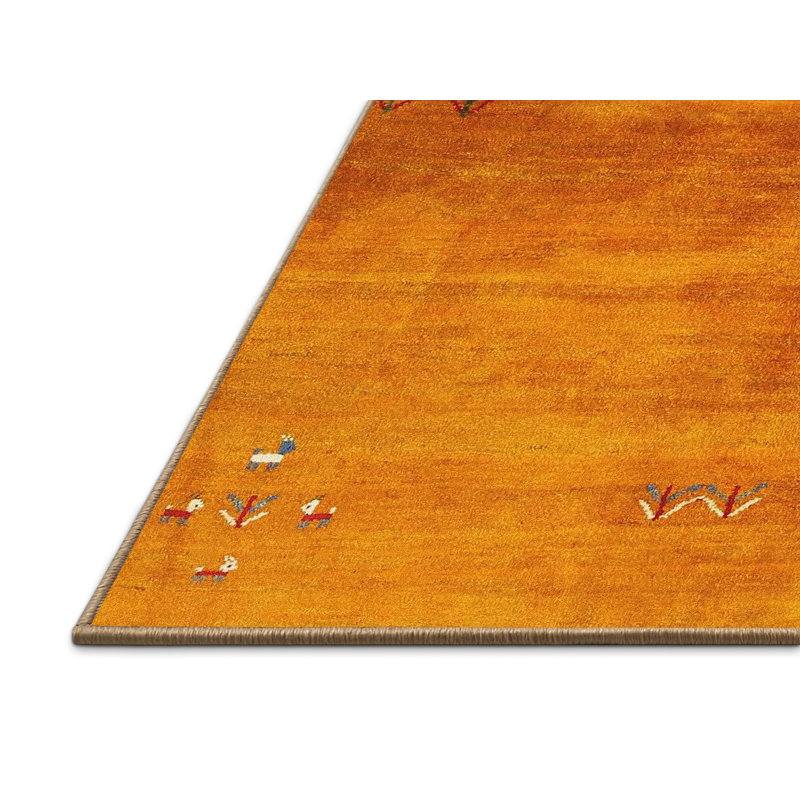 Tapis de zone jaune contemporaine, Rectangle 5 pi x 7 pi