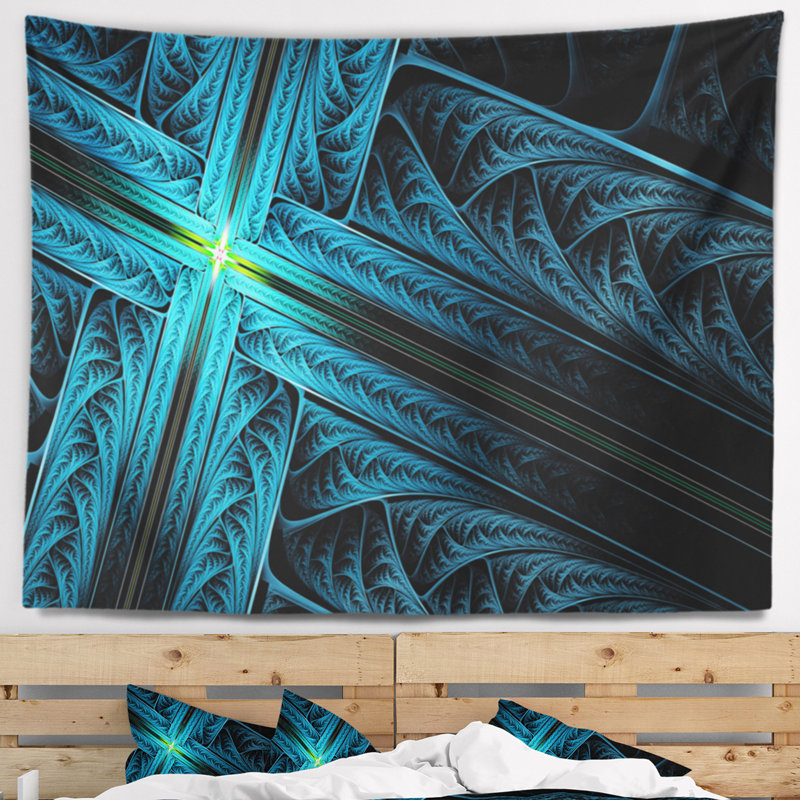 Tapisserie en croix de style turquoise turquoise abstrait, H 78 po x l 92 po