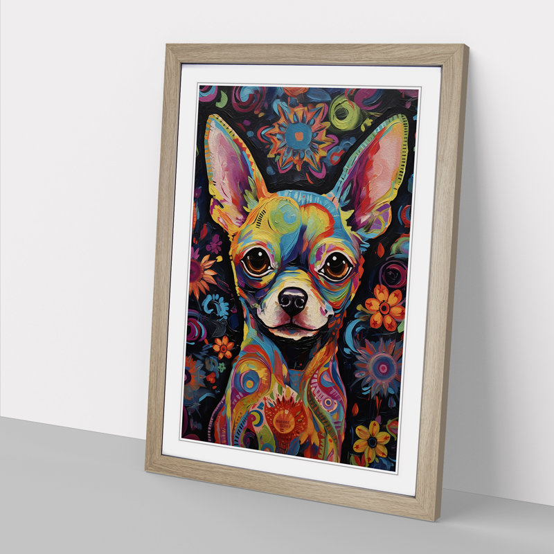 Chihuahua Expressionism - Single Picture Frame Print on Wood, 34cm H x 25cm W x 2cm D, Oak Framed