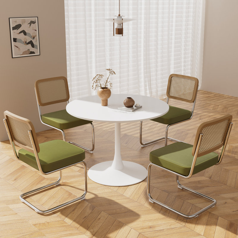 5 - Piece Pedestal Dining Table Set, Green/Silver, 28.7"H x 31.5"L x 31.5"W, White