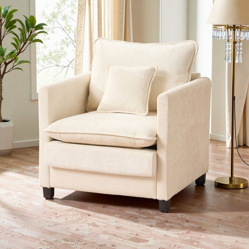Fauteuil de salon avec fauteuil rembourré épais et ensemble de 3 coussins pour l'intérieur, Beige