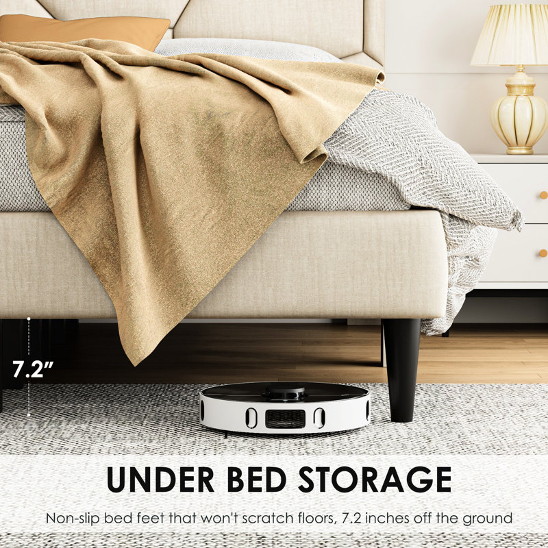 Cadre de lit double beige - solide, stable, sans sommier, avec cadre de rangement pratique, organisé, Bois