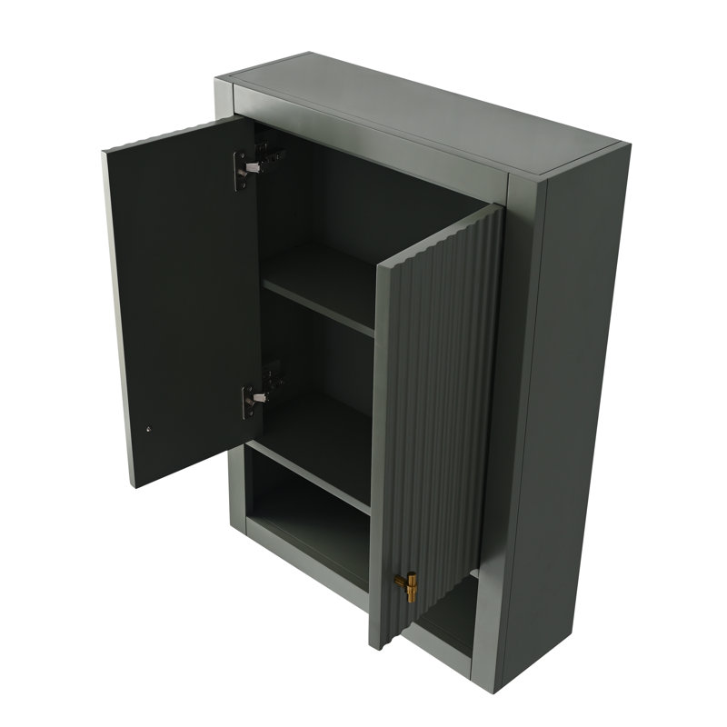 Armoire de rangement de salle de bain murale 24 po avec 2 portes, tablette réglable et tablette ouverte, Vert rétro