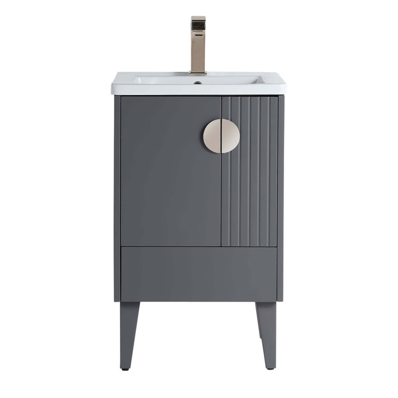 Ensemble de meuble-lavabo simple 20 po Saimah, Gris roche, Nickel satiné