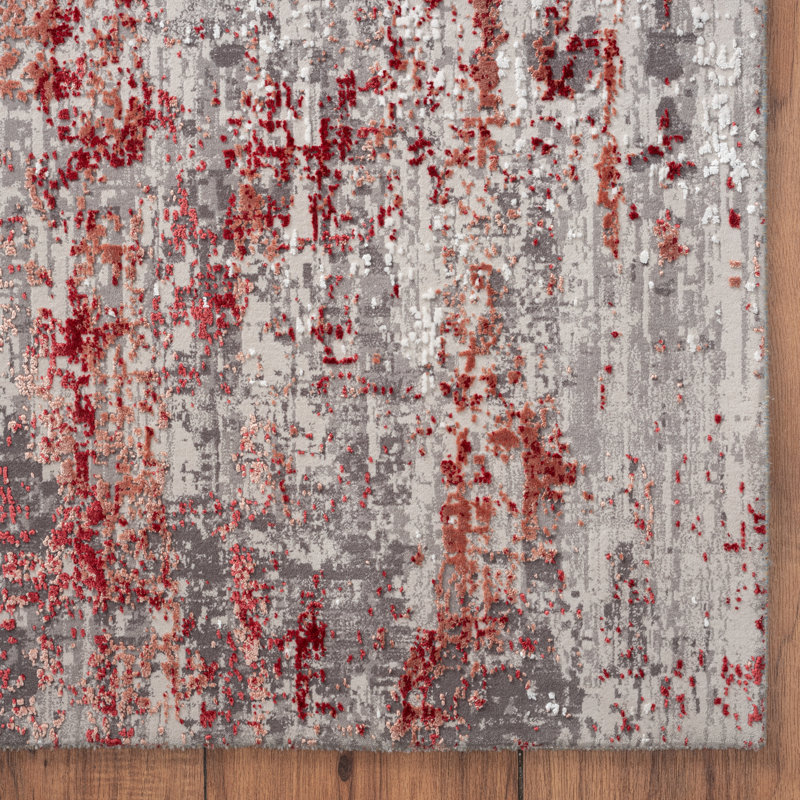 Evgenii Indoor Rug, Rectangle 12' x 15', Gray/Red