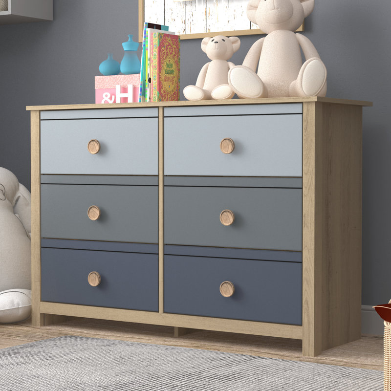 Bustillo 46.1'' W kids 6 -Drawer Dresser, Oslo Oak/Stone Gray/Cool Grey/Night Owl