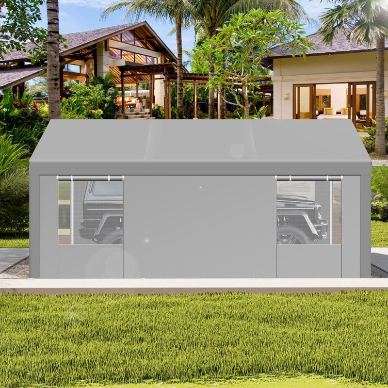 10'x20' Heavy Duty Portable Garage, Upgraded Car Canopy with Removable Sidewalls, Grey