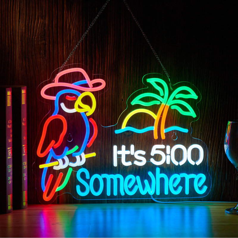 Parrot Its 5 00 O'certains Some Where Enseigne au néon pour décoration murale alimenté par USB à 5 heures avec barre de lumière DEL