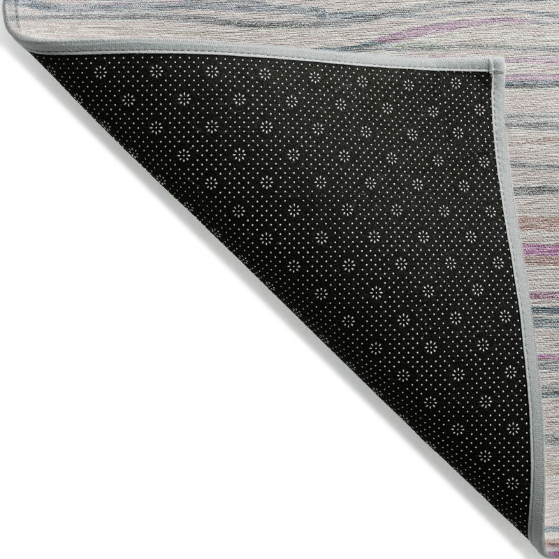 Pink and Gray Striped Synthetic Washable Rug 3' x 5'