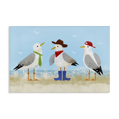 Art mural sur toile, "Mouettes habillées sur la plage" par Victoria Barnes