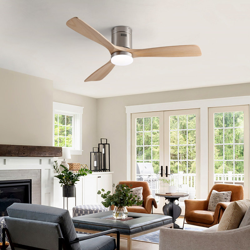52 In. Indoor Low Profile Wood Ceiling Fan With Led Light And DC Reversible Motor Remote Control, Brushed Nickel