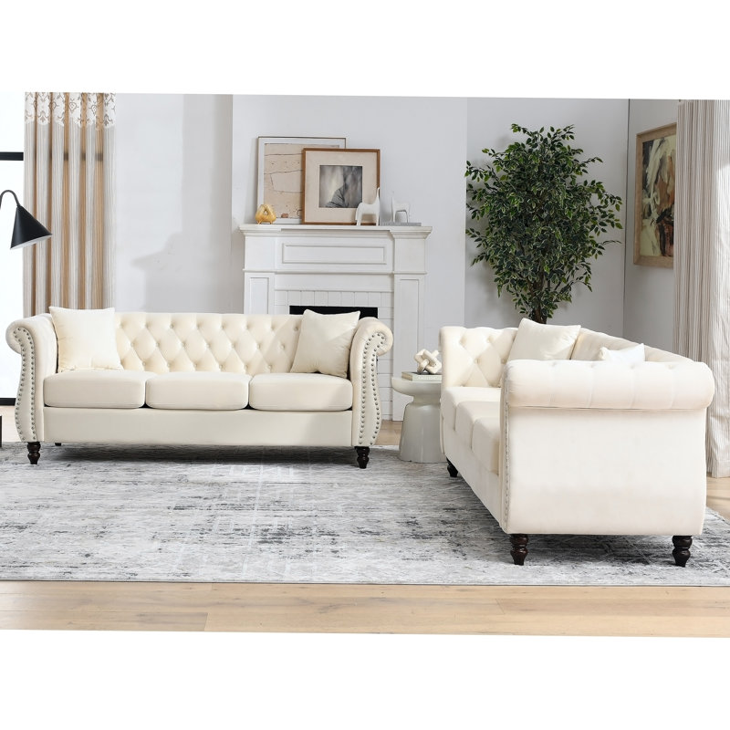 Canapé 3 places + canapé 3 places Velours beige, Beige