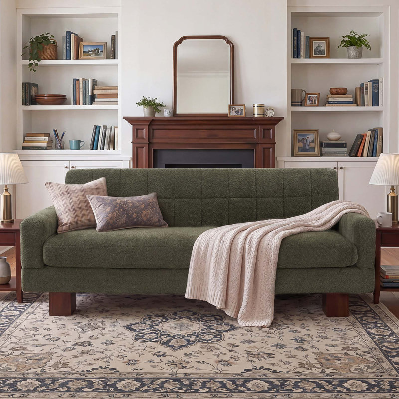 Canapé moderne avec dossier en biscuit et accoudoirs carrés Modern Boucle, Boucle verte