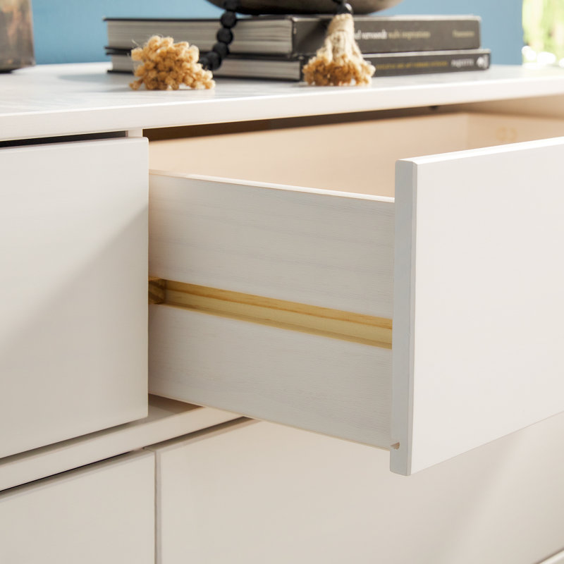 Commode double en bois massif à six tiroirs Yarber, Blanc