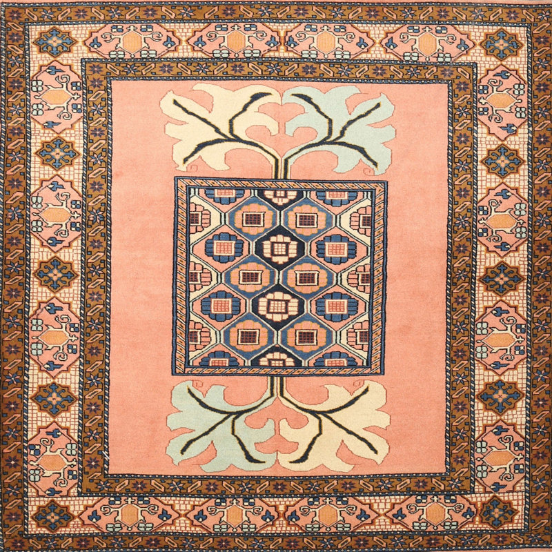 Tapis traditionnel orange / brun, Rond 6 pi