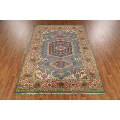 Handmade Blue Viss Indian Area Rug 6x9