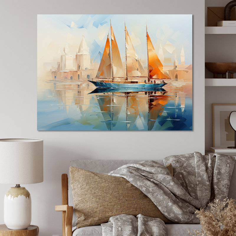 Bateau abstrait maritime, symphonie maritime III, art mural sur toile, H 24 po x l 32 po x P 1 po, Toile tendue