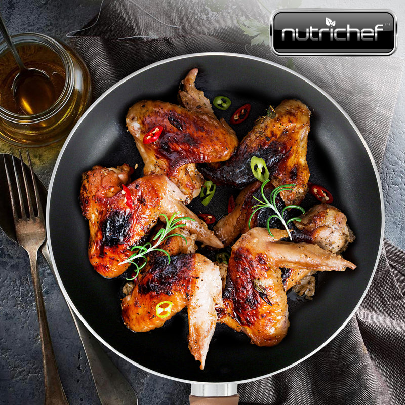 Nutrichef Large Open Fry Pan - Non-Stick High-Qualified Kitchen Cookware With Black Inside And Brown Outside (Works With Model: Nccwa13Br)