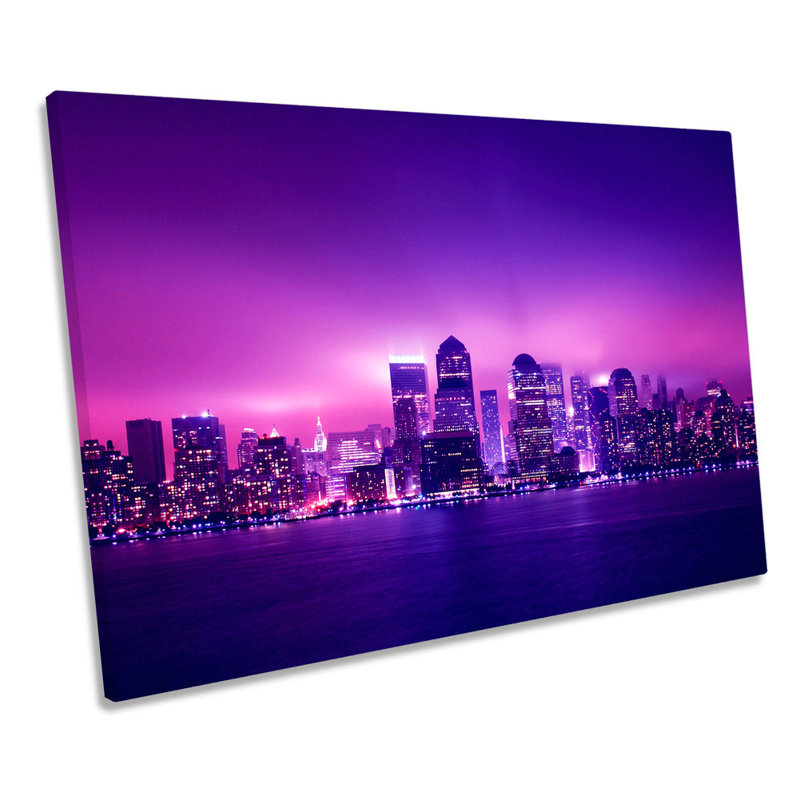 New York City Skyline Night - Wrapped Canvas Print, 91.4cm H x 137.2cm W