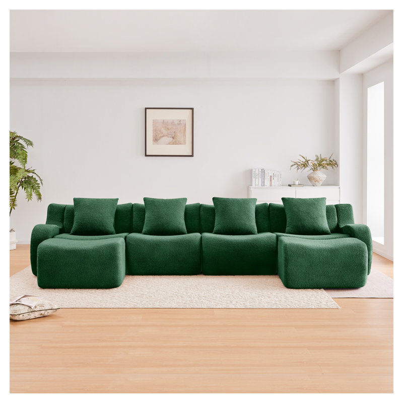 Canapé modulaire en U Emerald Green Teddy, Ours en peluche vert